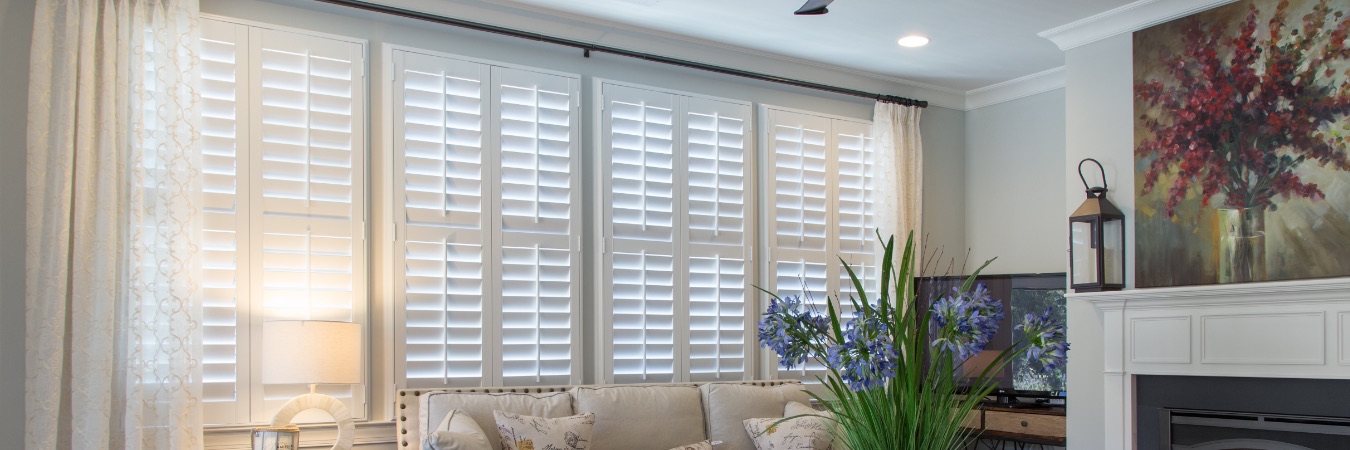 Polywood plantation shutters in Dover living room