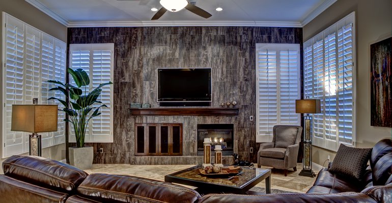 Dover living room with shutters